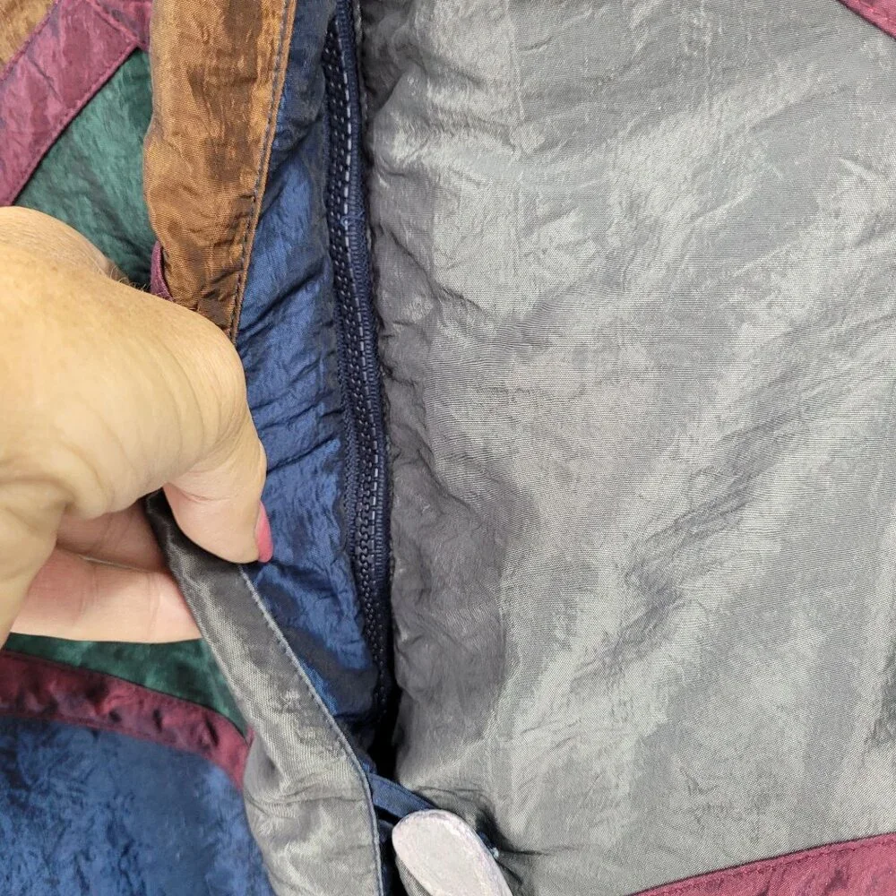 Vtg 80s Colorblock Nylon Winter‎ Jacket Coat Sz M Metallic Multicolor Geometric